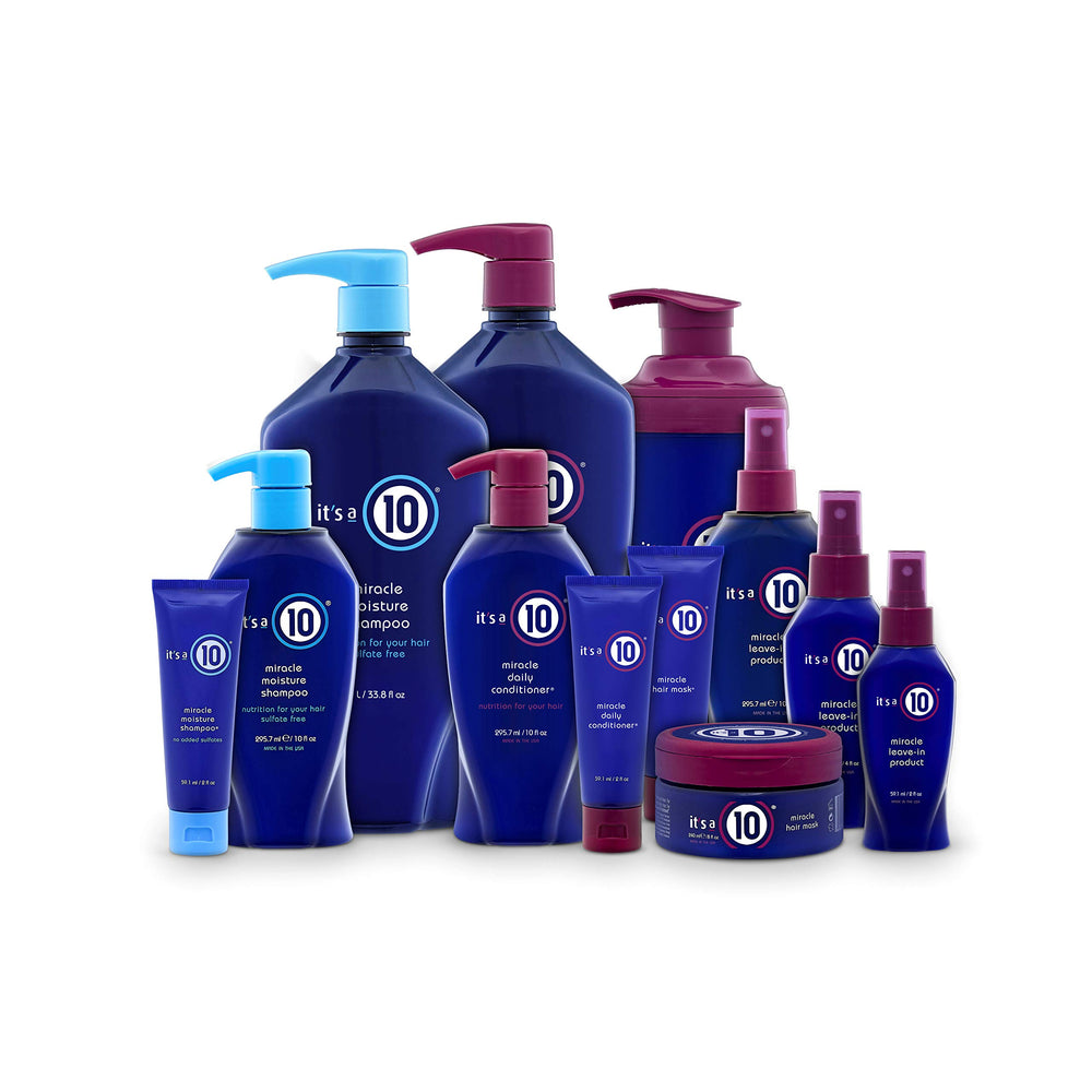 It's A 10 Miracle Moisture Duo on a bathroom shelf suggests complete moisture care.