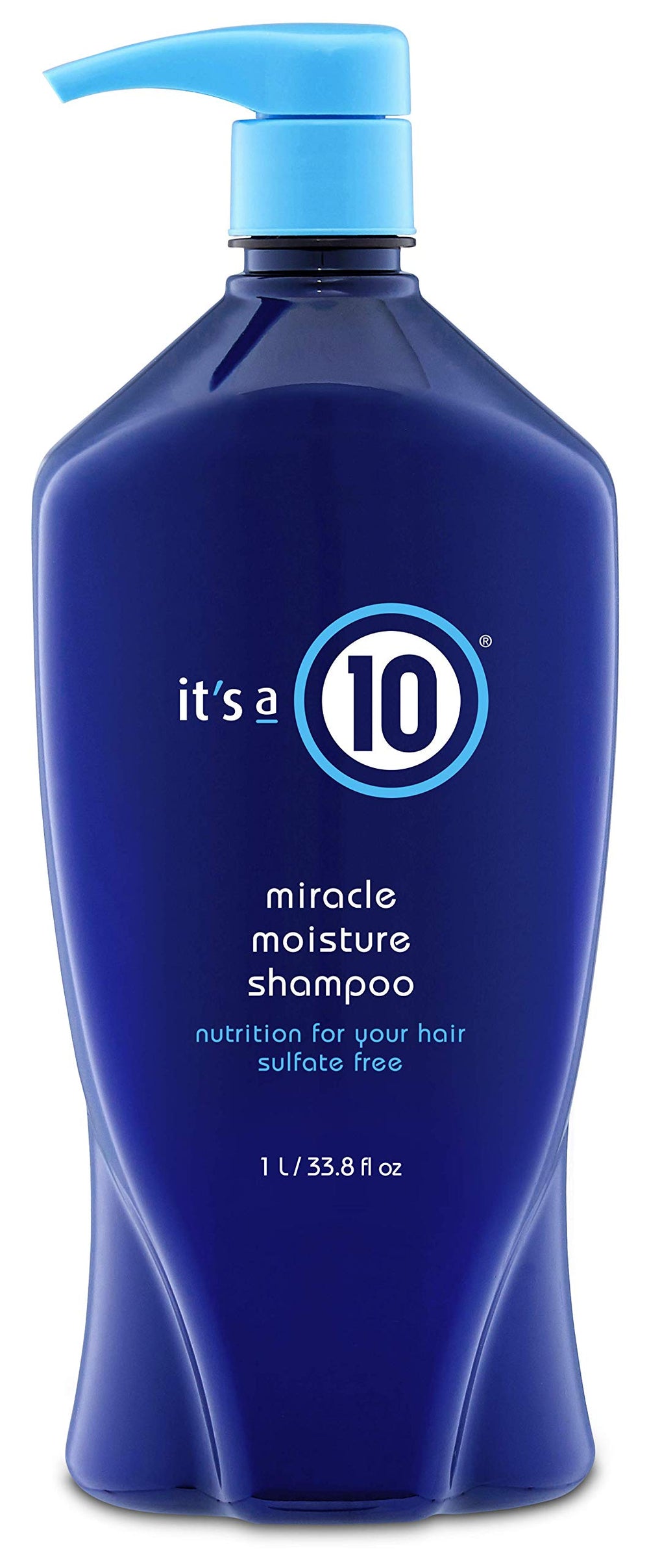 It's A 10 Miracle Moisture Shampoo label highlights color-safe cleansing.