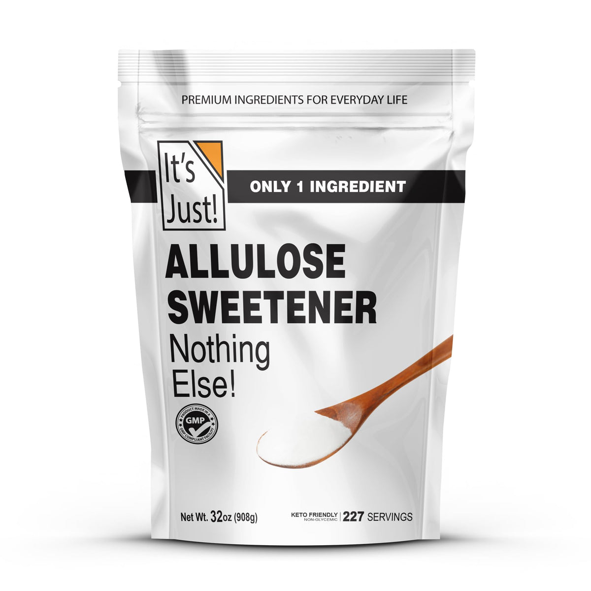 It's Just! Allulose bottle pour for sugar-free baking and beverages.