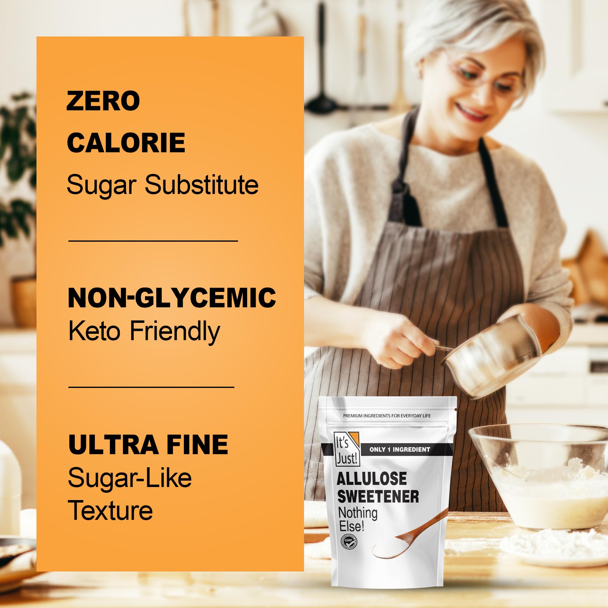 It's Just! Allulose resealable stand-up pouch supports easy daily use.