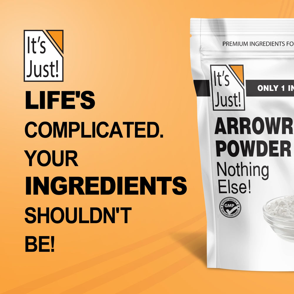 It's Just Arrowroot Powder kitchen scene highlighting gluten-free cooking.