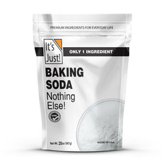 It's Just! Baking Soda bottle with pour spout for easy baking and cleaning.