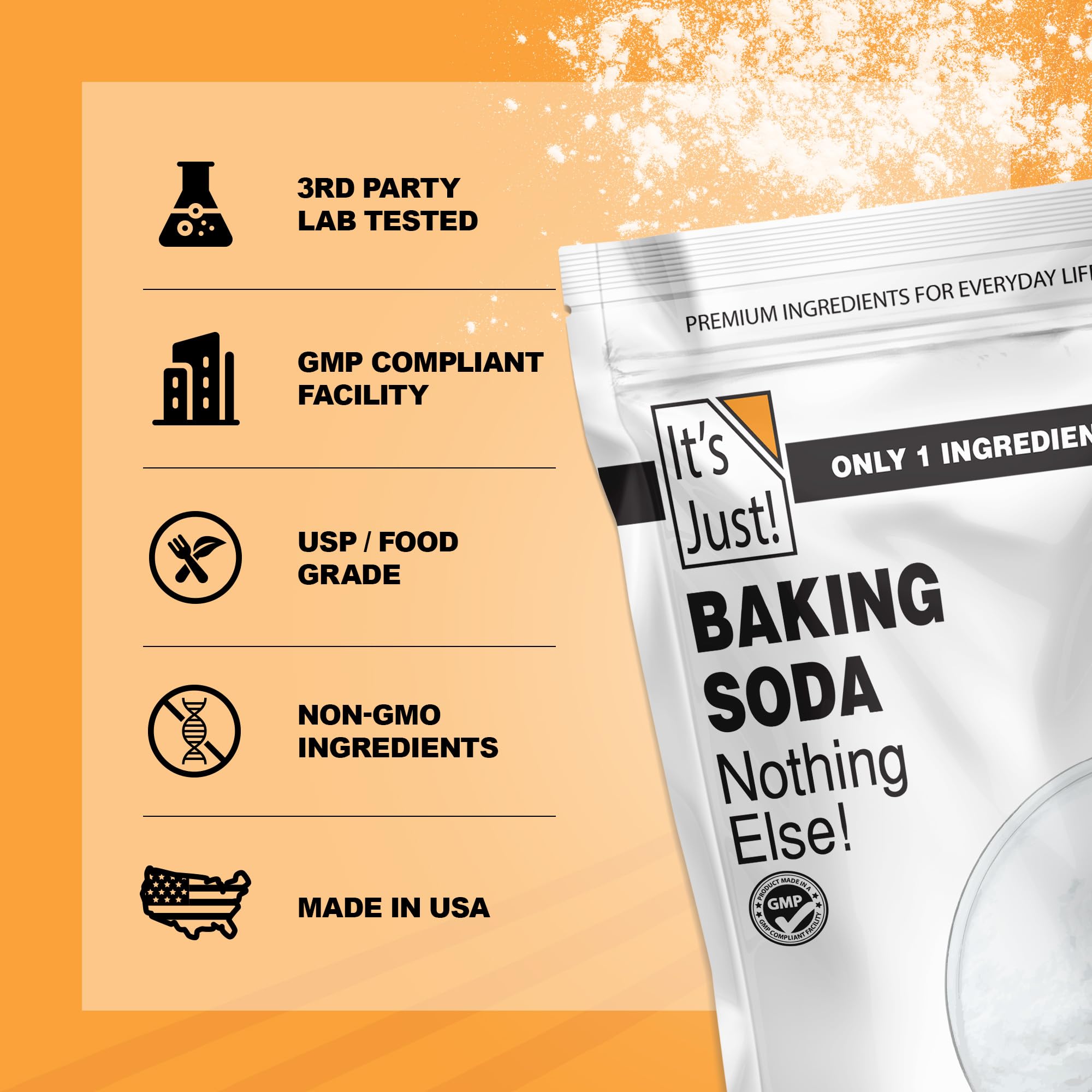 It's Just! Baking Soda laundry use illustrates fresher clothes with a natural deodorizer.