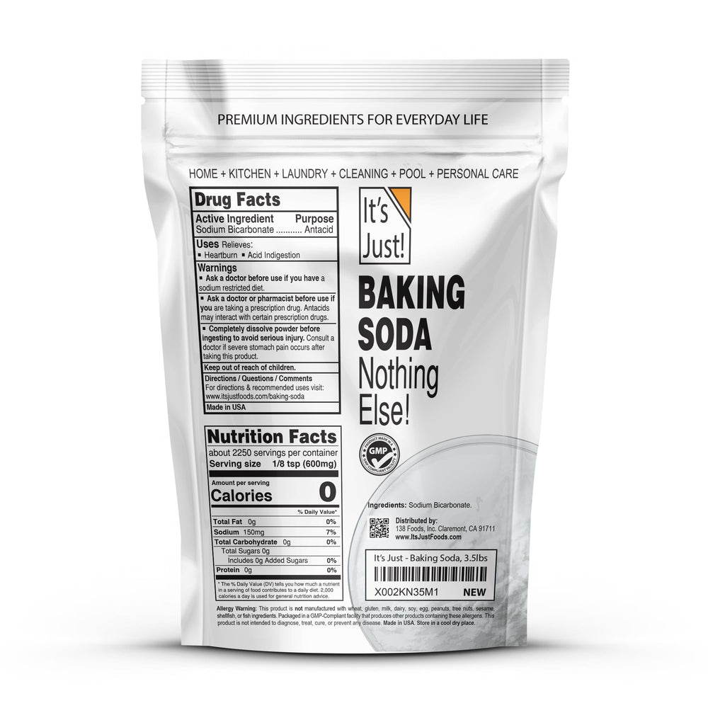 It's Just! Baking Soda measuring spoons display precise, versatile ingredient for recipes and DIY projects.