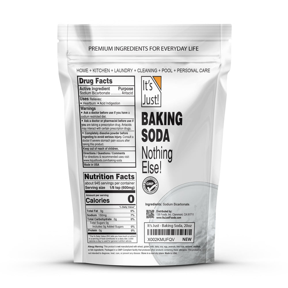 It's Just! Baking Soda purity seal highlighting 100% purity for reliable recipes.