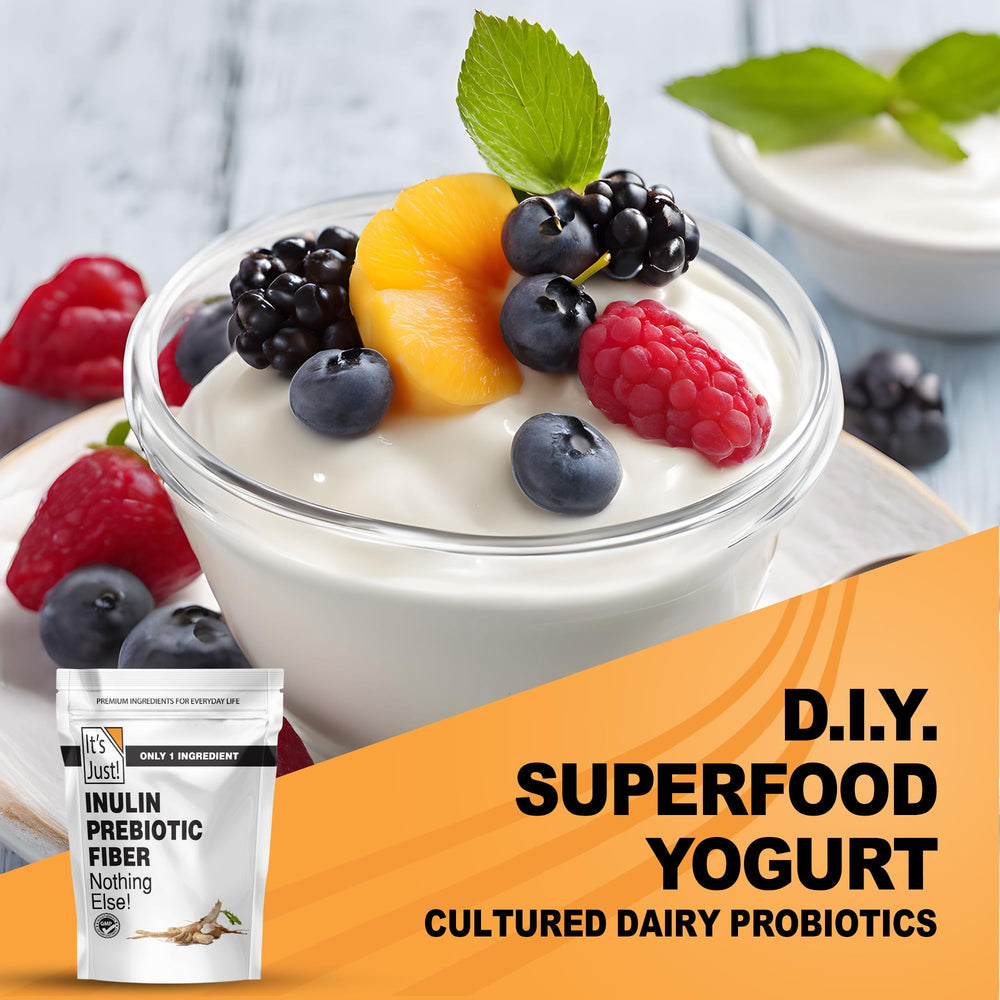 Its Just bowl with inulin powder shows easy mixing into meals.