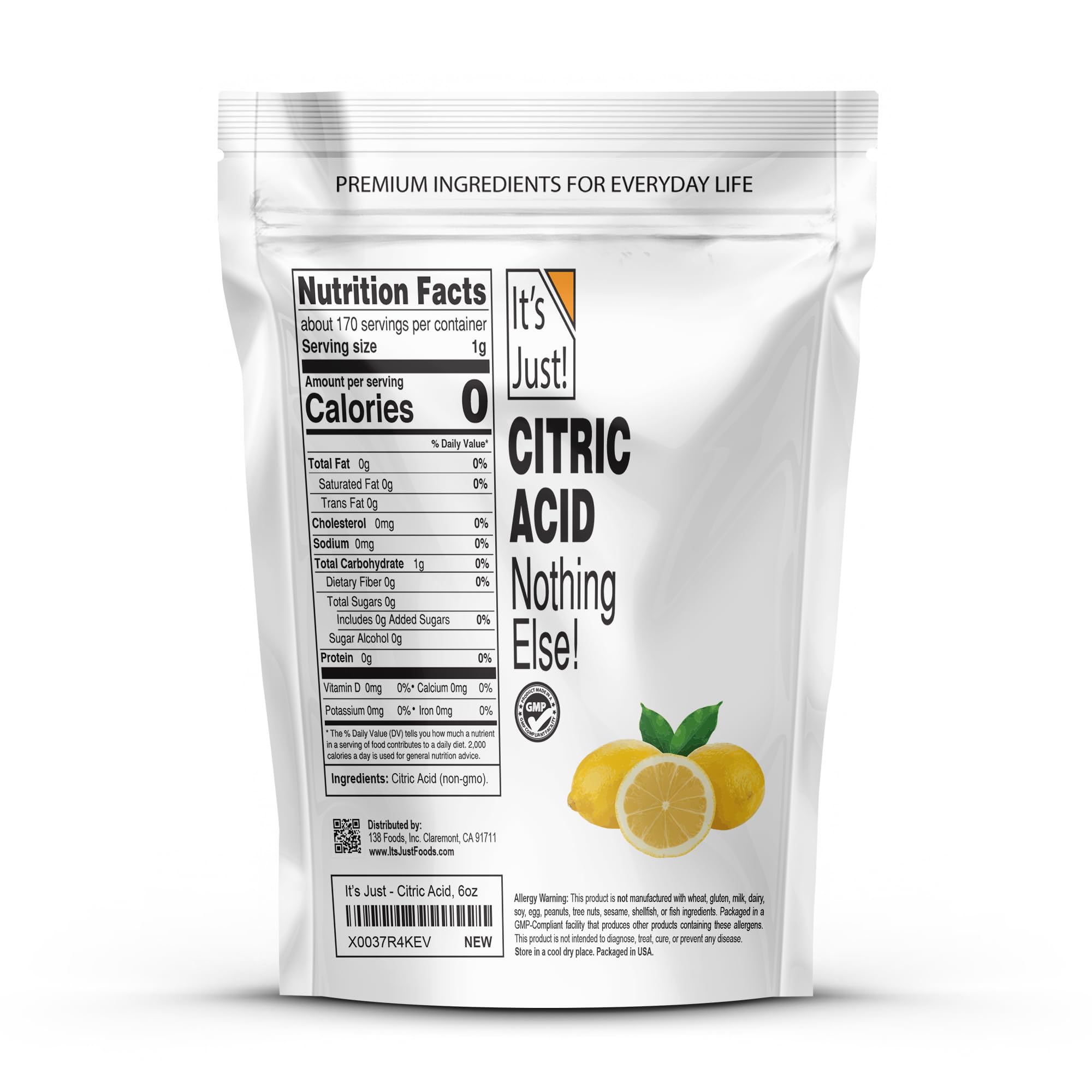 It's Just! Citric acid powder with scoop demonstrates easy measuring for recipes