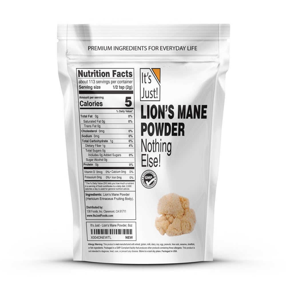 Its Just! Lion's Mane powder pour supports focused mornings.