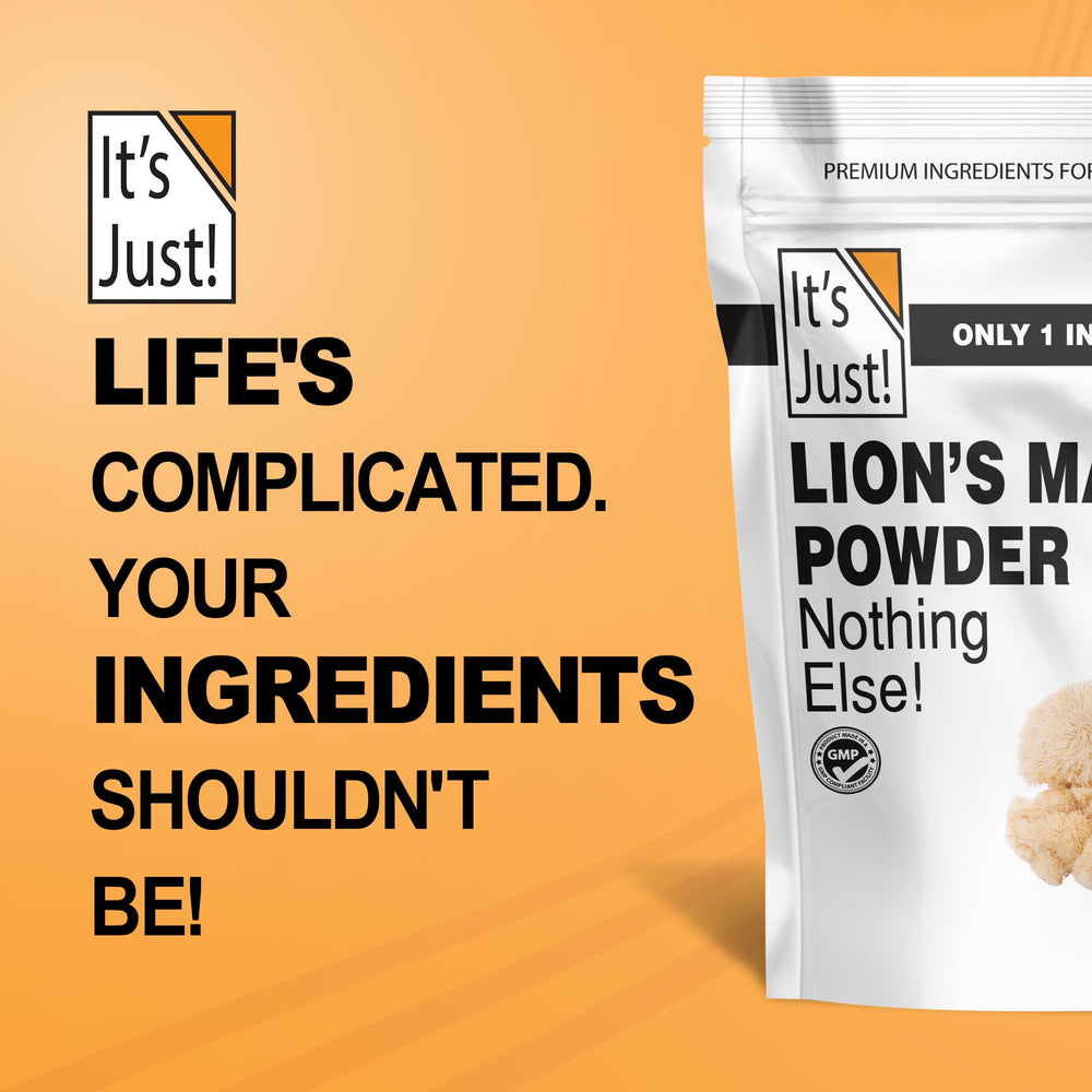Its Just! Lion's Mane powder steeped in tea for wellness.