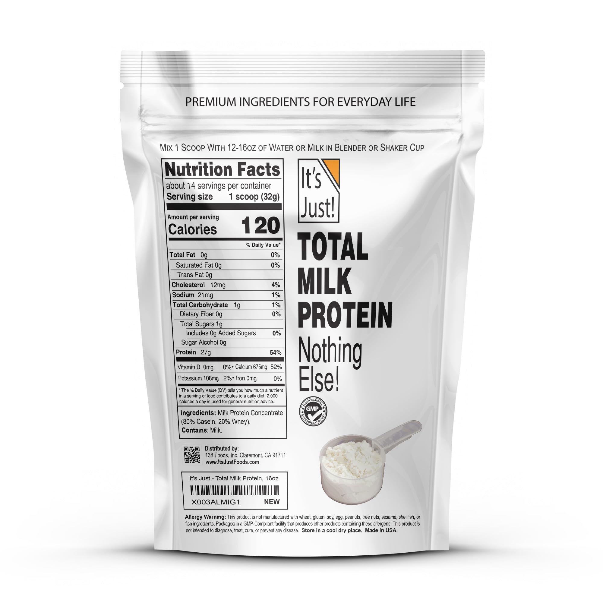 It's Just! MPC-85 pours into a shaker for balanced protein.
