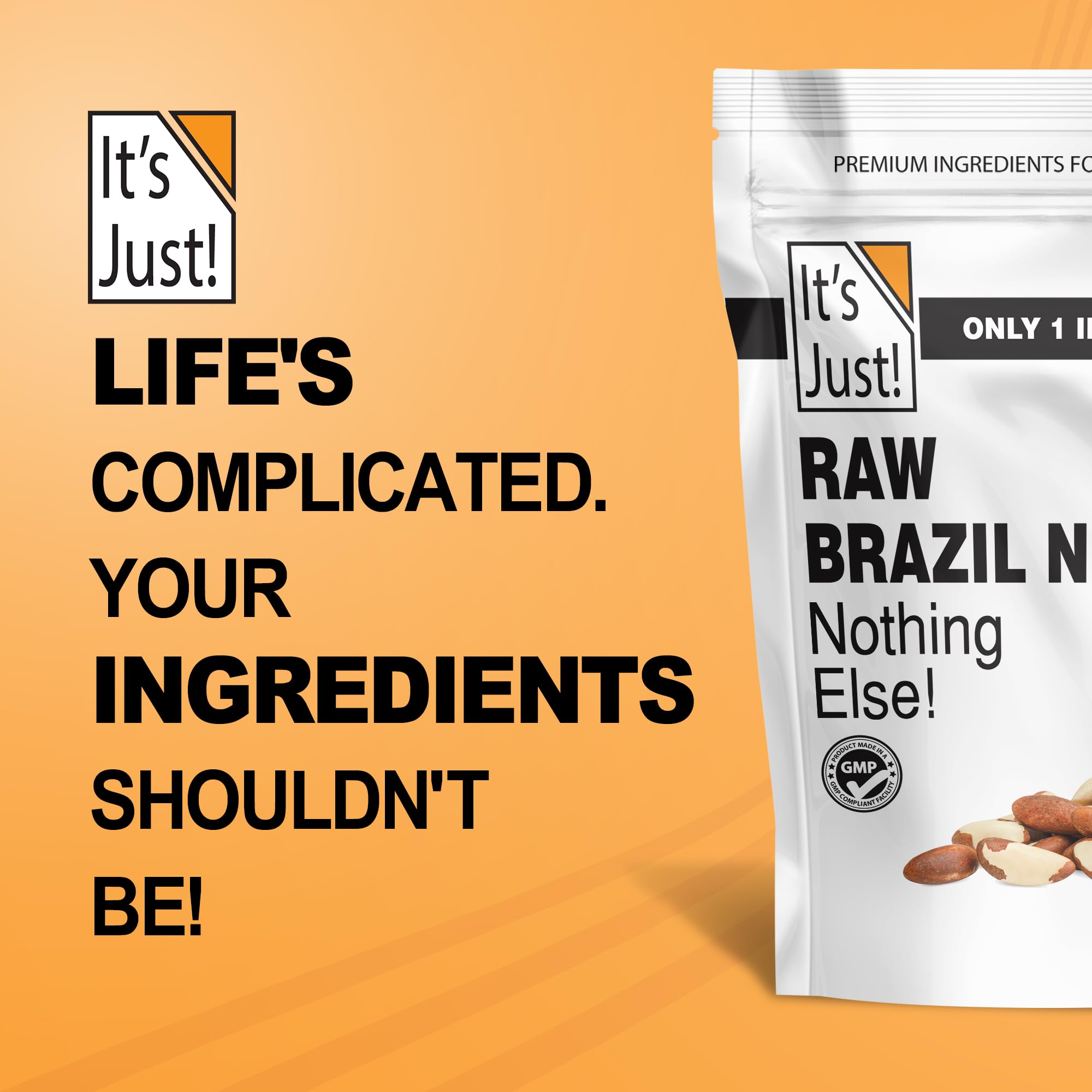 It's Just! Raw Brazil Nuts resealable bag emphasizing easy storage