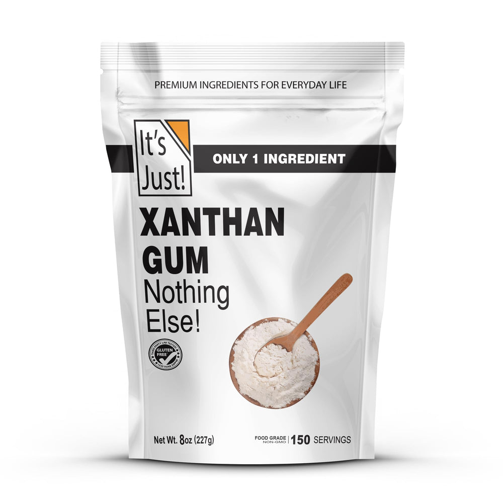 It's Just! Xanthan Gum 8oz bottle, gluten-free thickener for sauces and dressings.