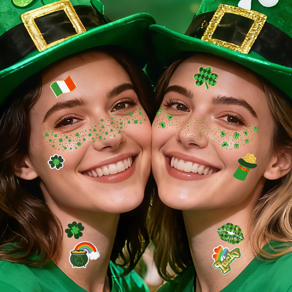 Itswordpiz shamrock face tattoos on model for a lucky party look.