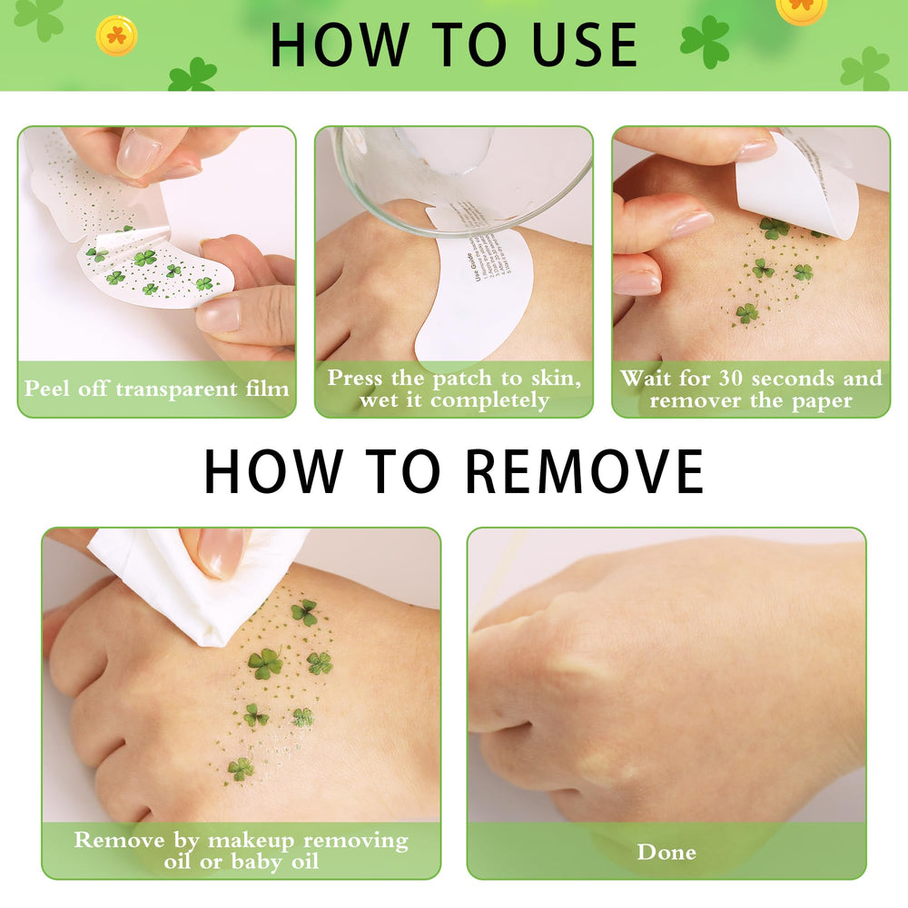 Itswordpiz St Patrick's Day party favors for cheeks, arms, and foreheads.