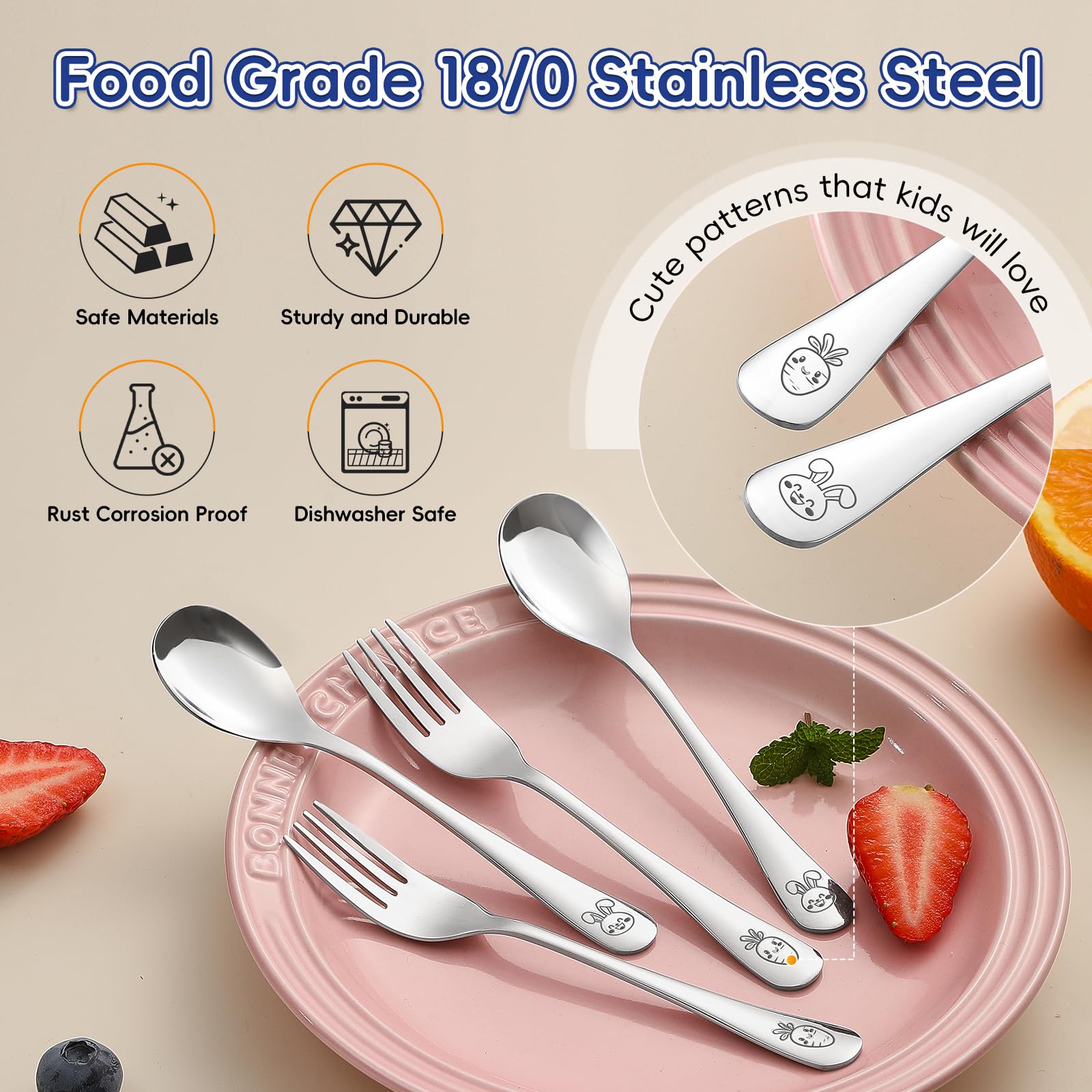 ITITT carrot and bunny pattern detail, engaging children and encouraging independent eating.