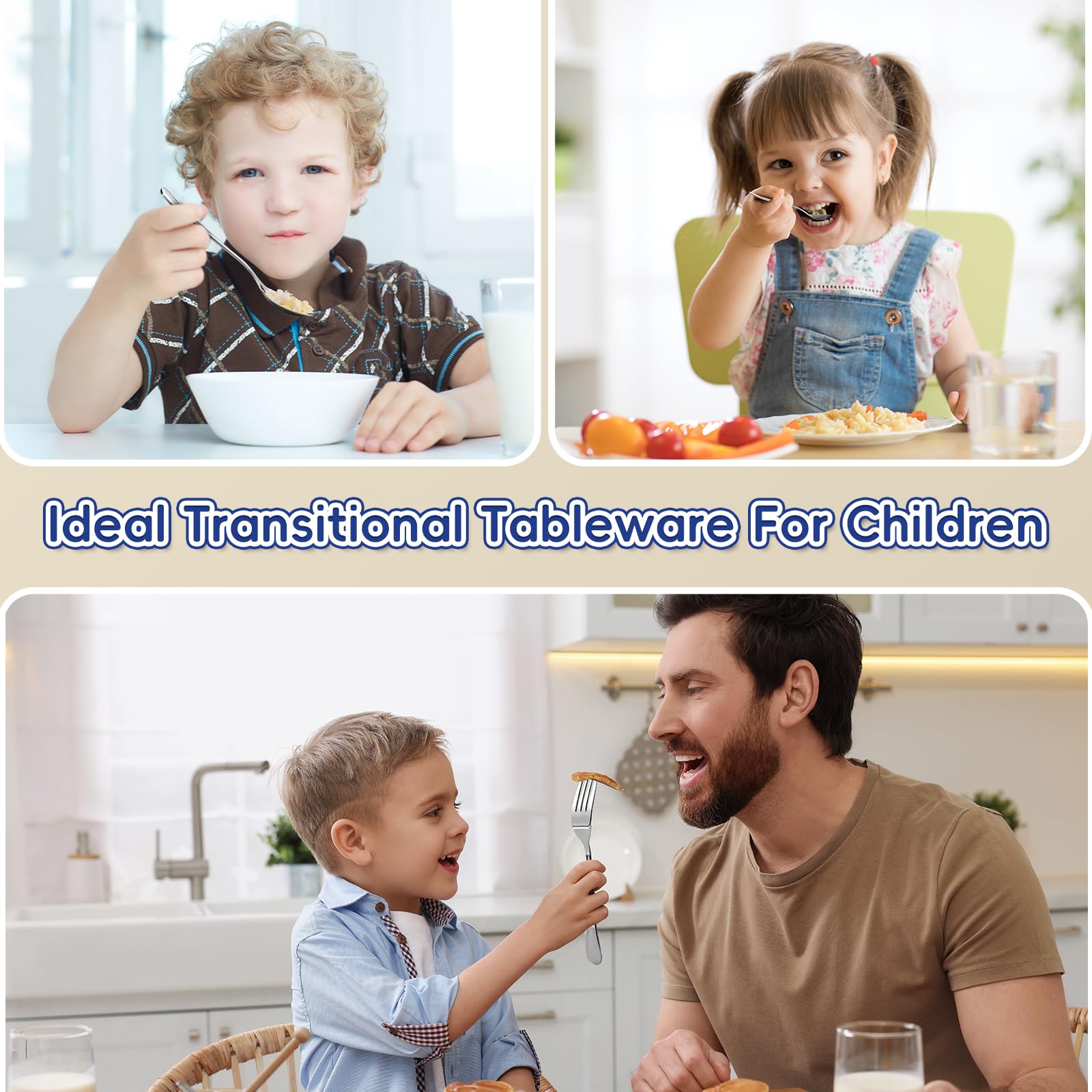 ITITT ergonomic handles on kids' utensils, easier grip for little hands.