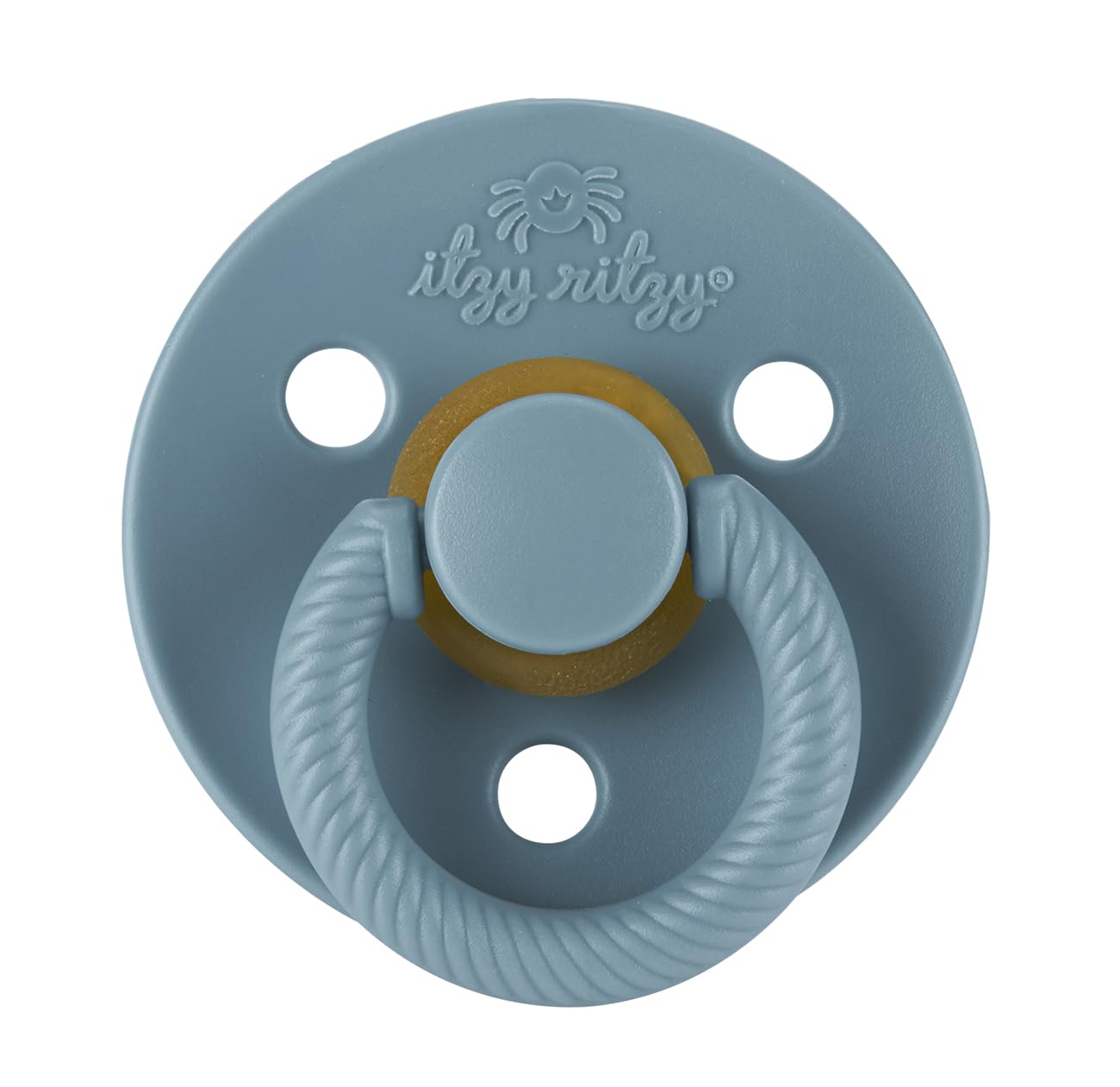 Itzy Ritzy natural rubber pacifier Coast with large air holes for airflow.