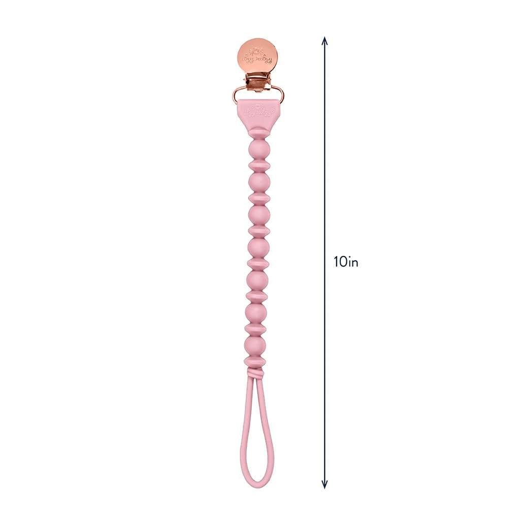 Itzy Ritzy pacifier clip at 9.5 inches length for easy reach and handling.