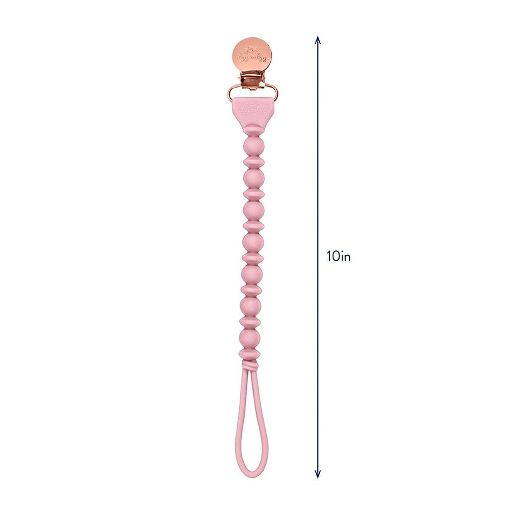 Itzy Ritzy pacifier clip at 9.5 inches length for easy reach and handling.