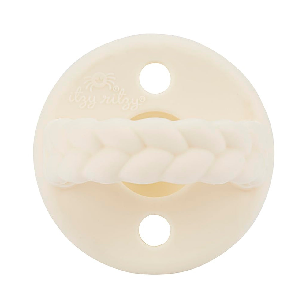 Itzy Ritzy collapsible-handle pacifier with braided detail for secure grip and style.