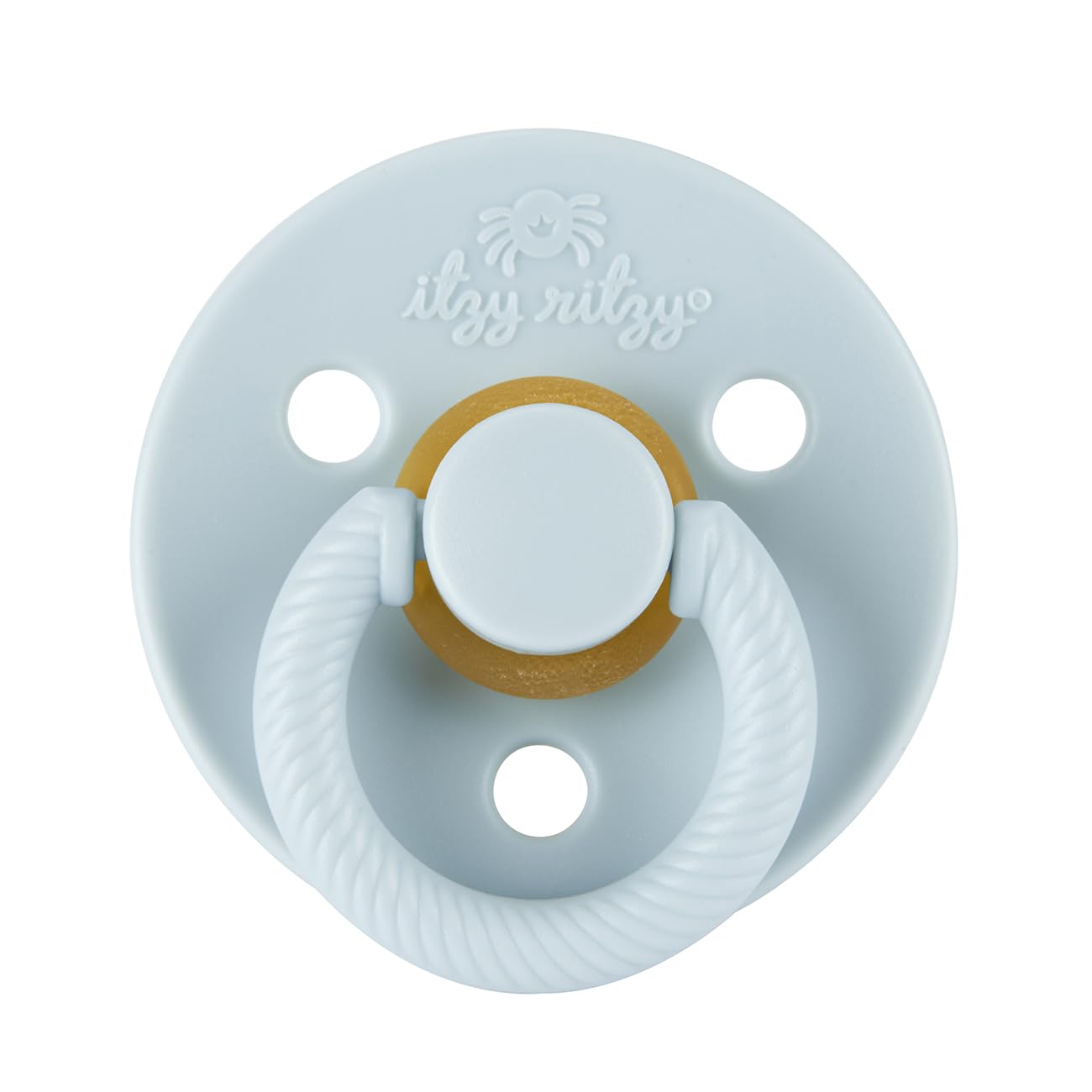 Itzy Ritzy pacifier nipple close-up showing cherry-shaped design for breastfeeding-like feel.
