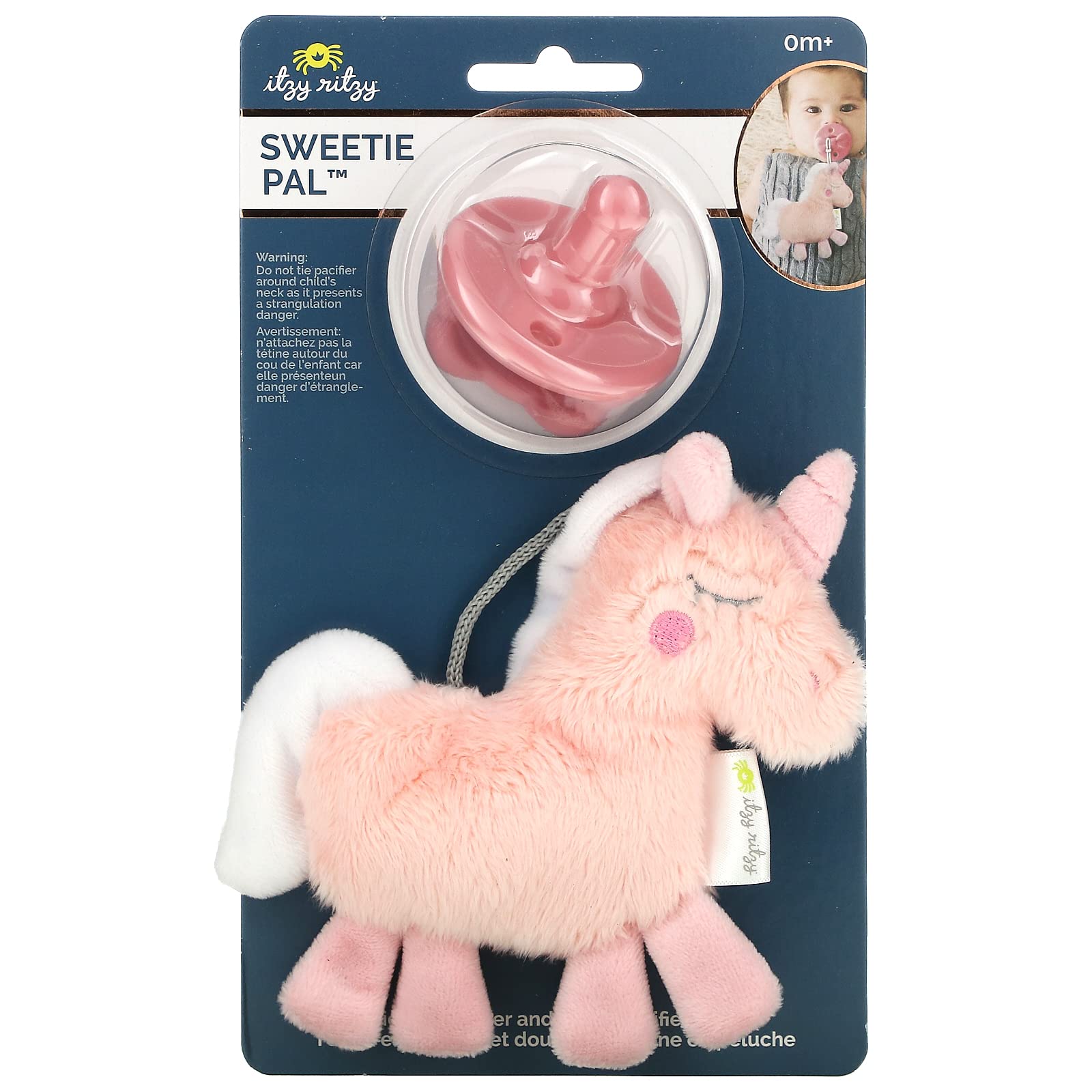 Itzy Ritzy Pal pacifier with unicorn lovey, soothing newborn cuddle option.