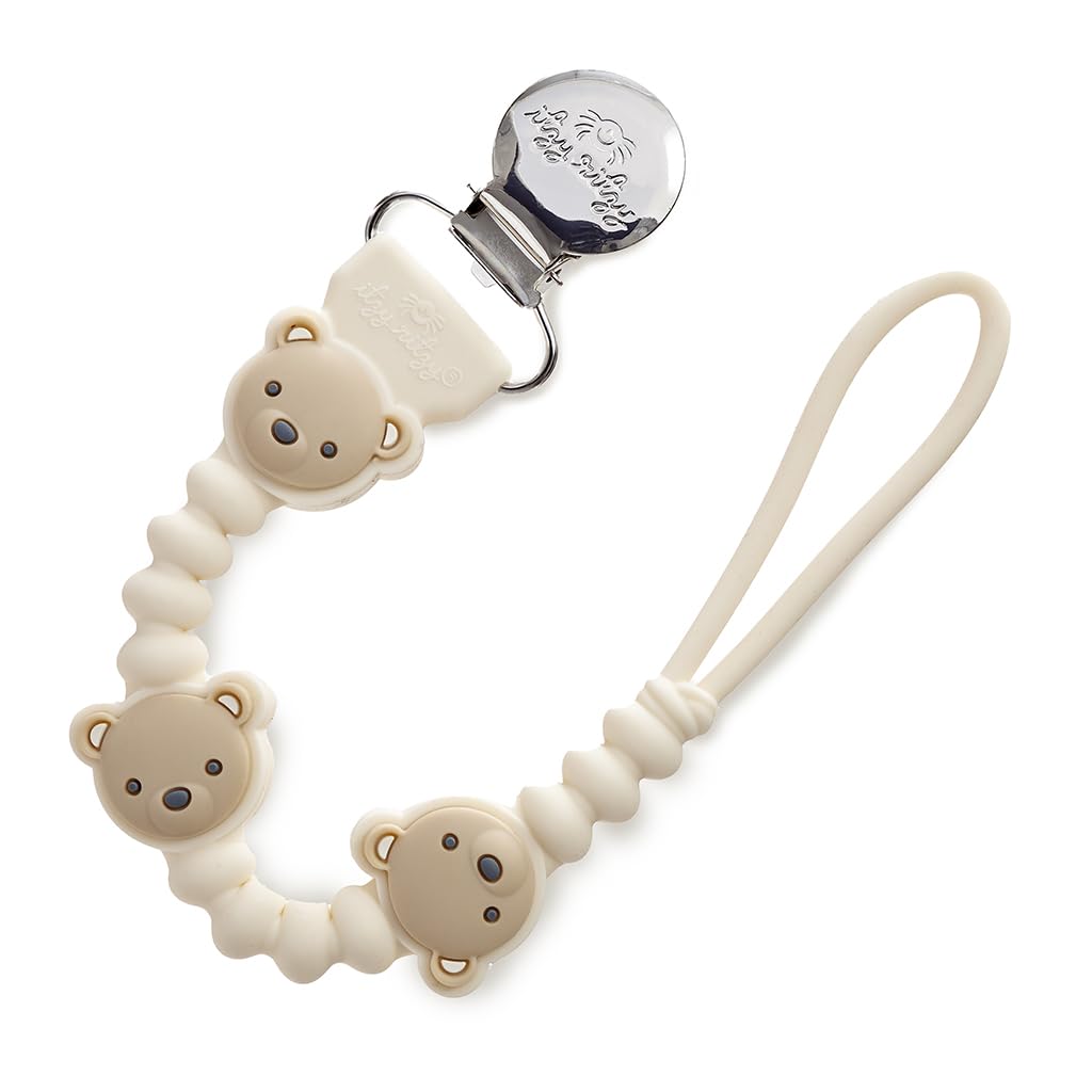 Itzy Ritzy silicone pacifier clip with bear design keeps pacifier within easy reach