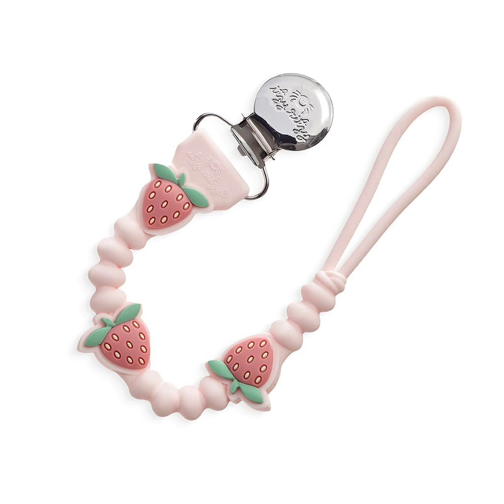 Itzy Ritzy silicone pacifier clip with strawberry beaded detail