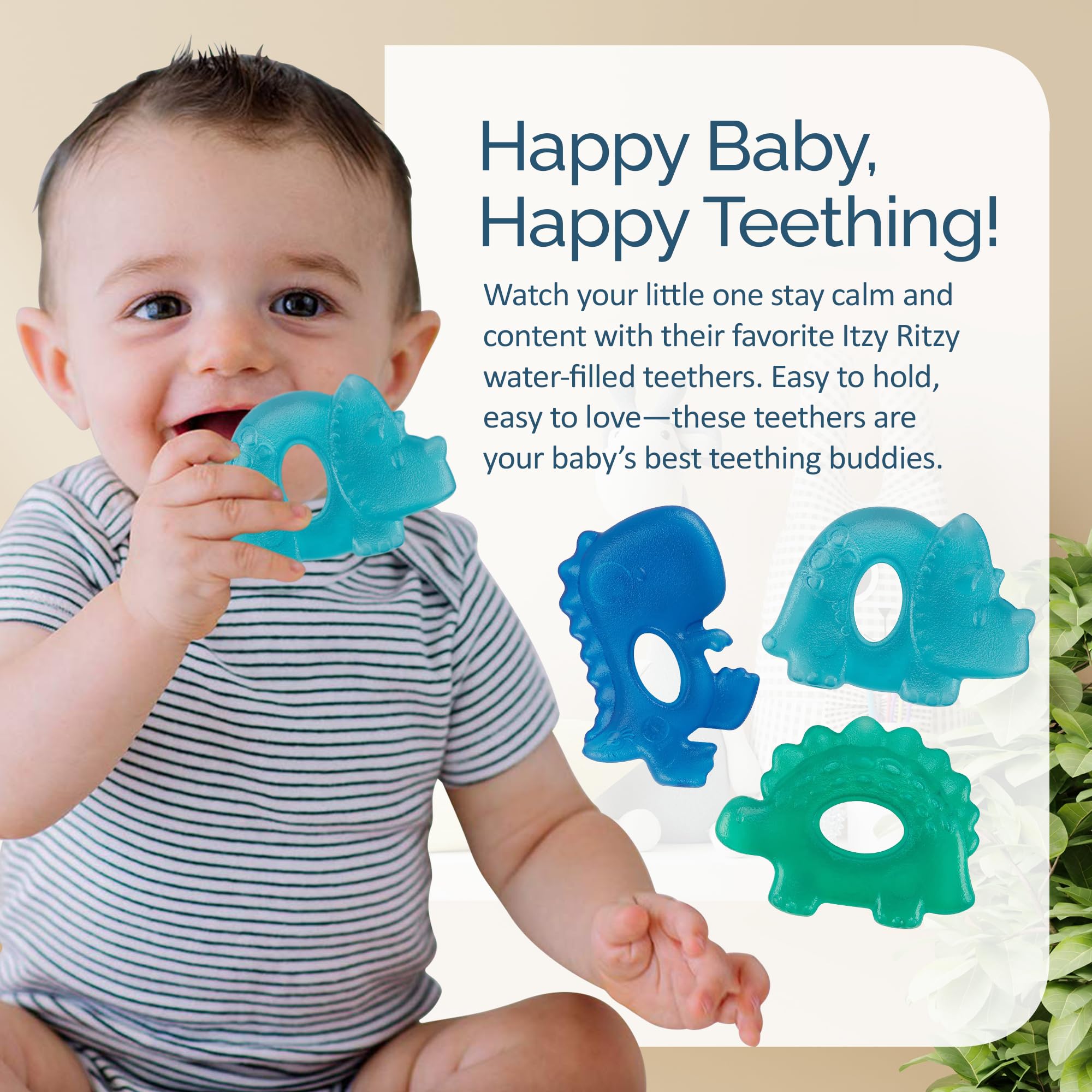 Itzy Ritzy coral teether with textured sides massages gums during teething.