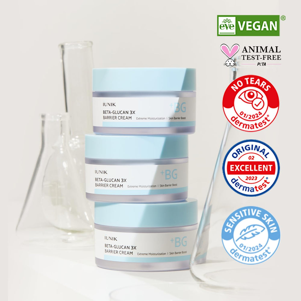 IUNIK Beta-Glucan Non-Sticky Deep Moisture Cream embossed label on premium packaging.