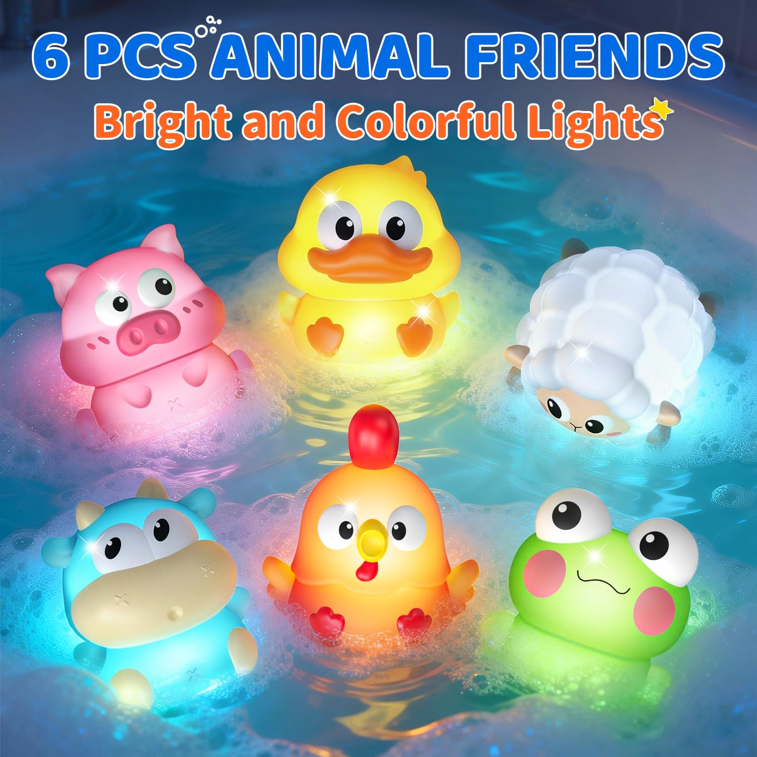 iValea light-up frog bath toy brightens water with cheerful glow.