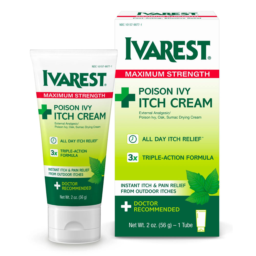 Ivarest Poison Ivy Itch Cream tube demonstrates fast-acting relief for itchy skin.