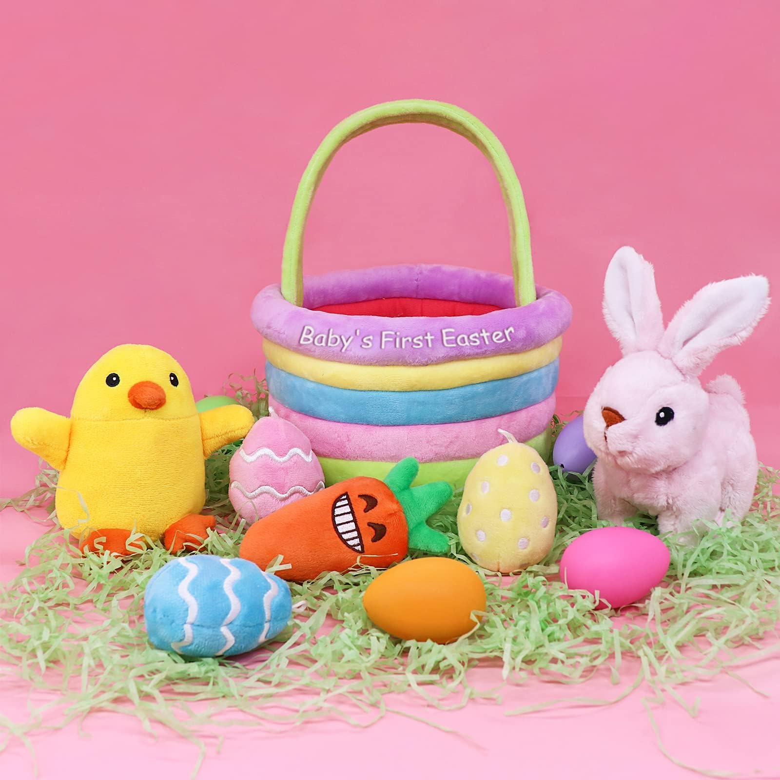 Ivenf Baby's First Easter Soft Basket with embroidery for gift-ready display