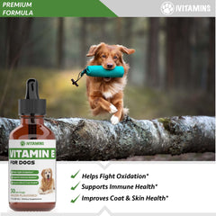 iVitamins Vitamin E for Dogs bottle being poured into a spoon for dosing