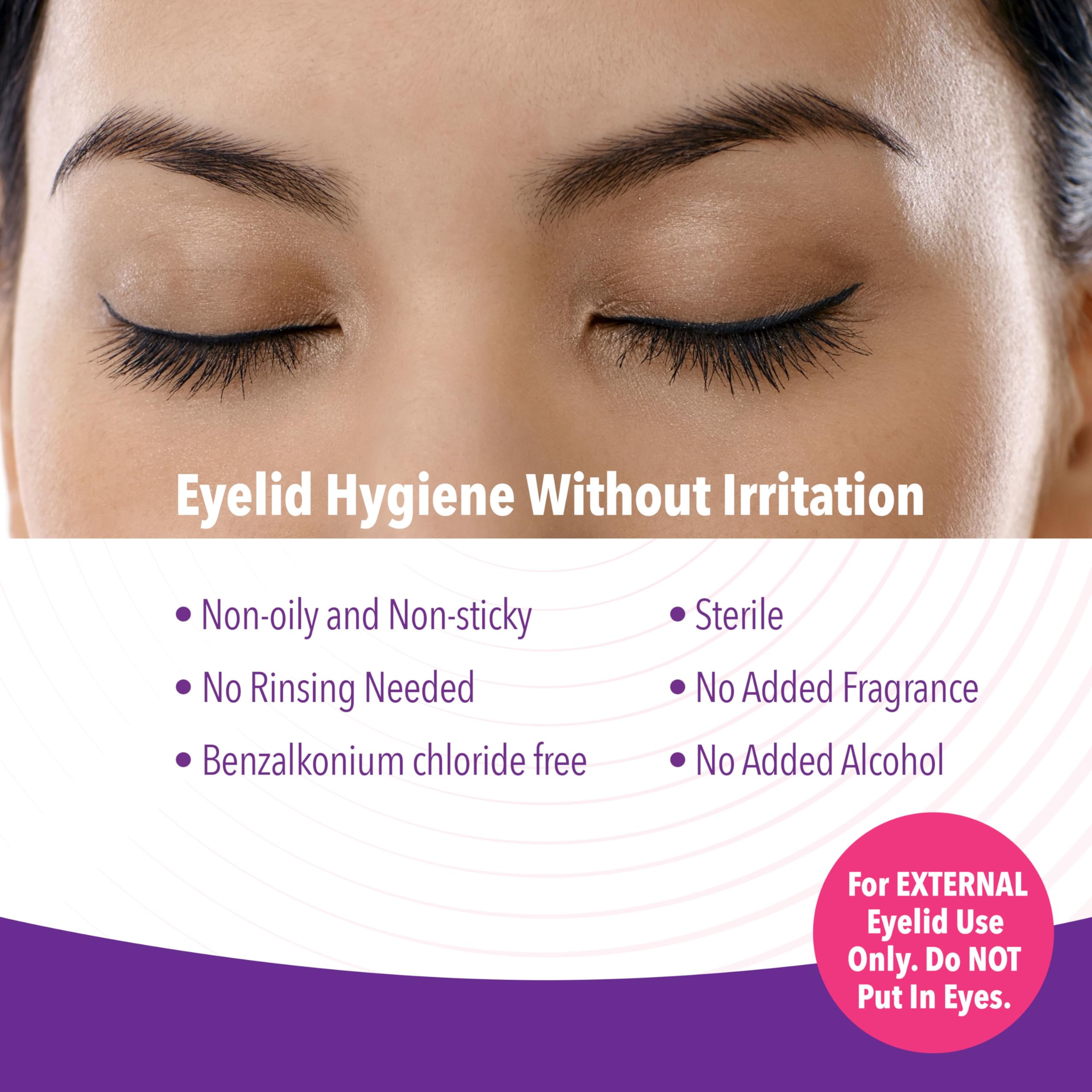 iVIZIA cotton pad application on eyelids for easy daily care.
