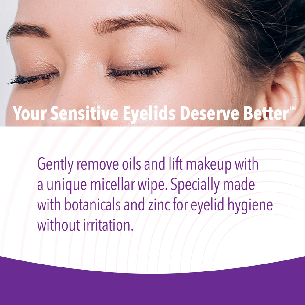 iVIZIA eyelid cleansing wipes micellar formula close-up highlights gentle cleansing.