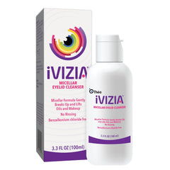iVIZIA Micellar Eyelid Cleanser bottle for gentle, rinse-free eyelid cleansing.