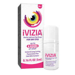 iVIZIA sterile eye drops bottle pour for precise, preservative-free dosing.