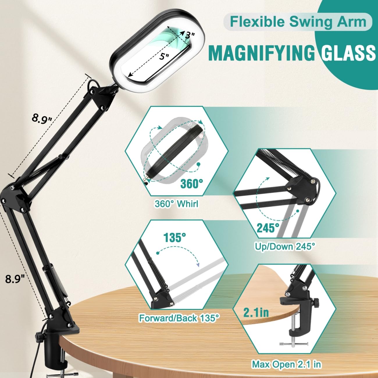 IVMAIE 360° rotating light head illuminates from any angle.