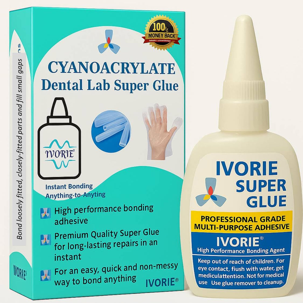 IVORIE Super Glue Adhesive in a clear bottle enables precise, gap-filling bonds.