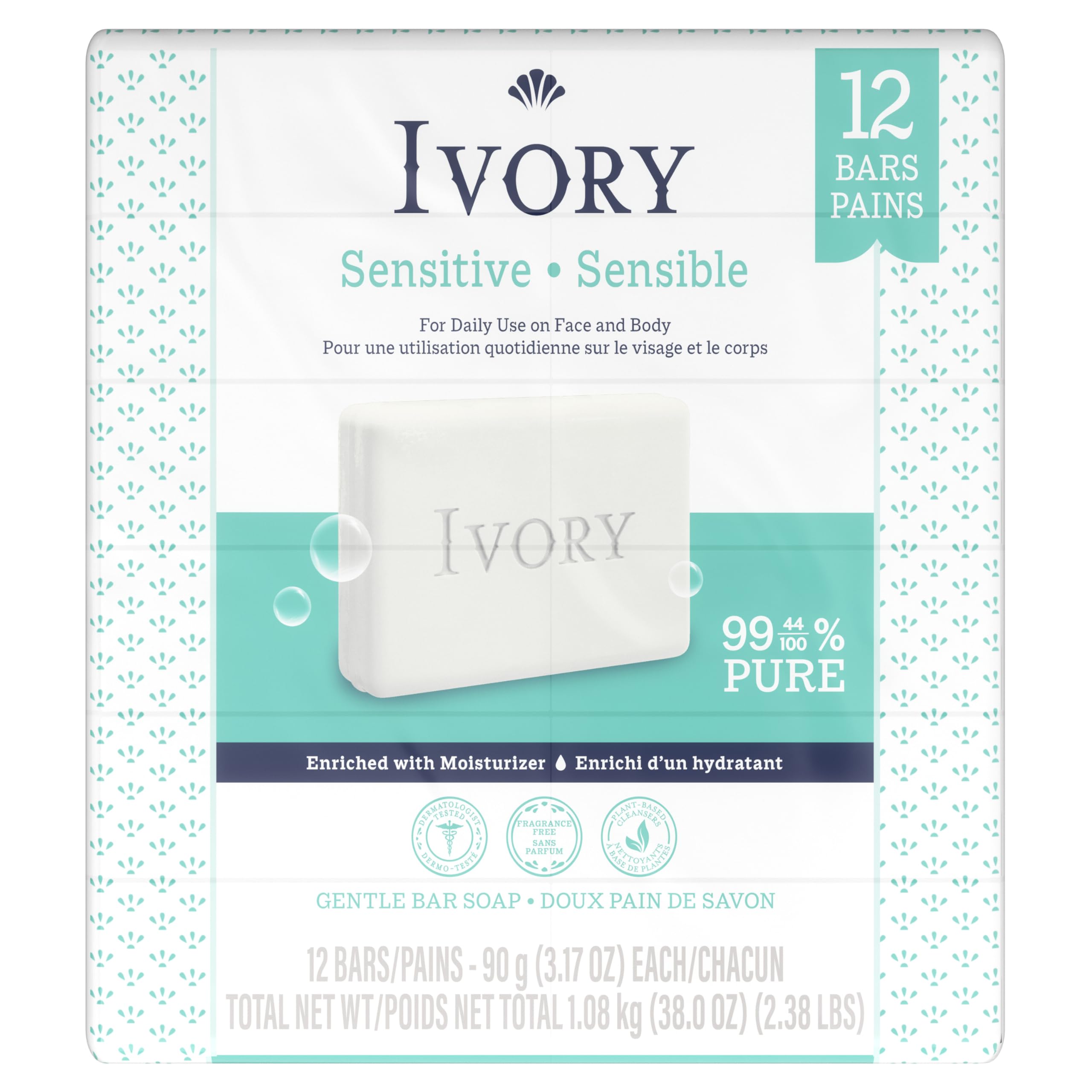 Daily-use scene featuring Ivory Sensitive Bar Soap for gentle cleansing