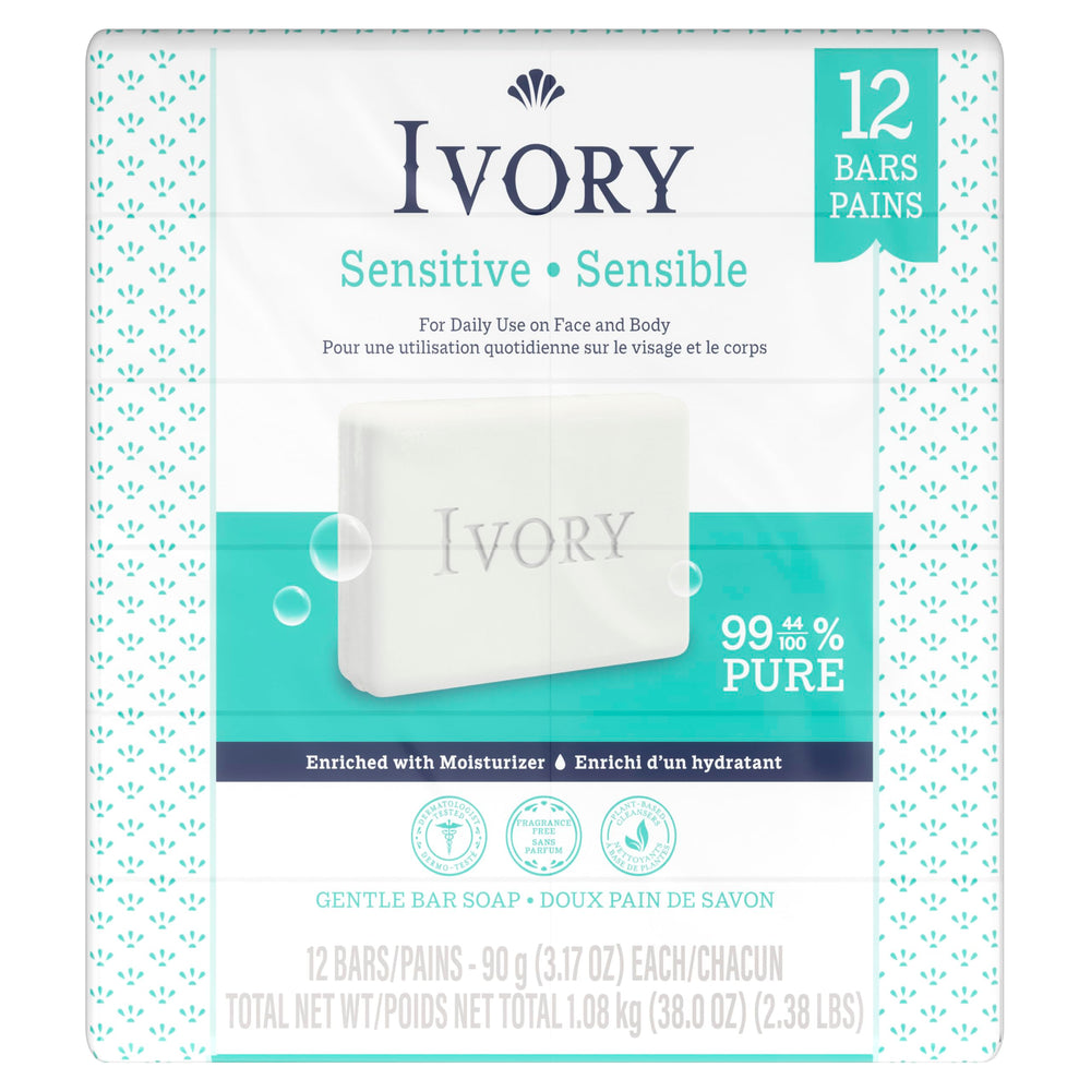Daily-use scene featuring Ivory Sensitive Bar Soap for gentle cleansing