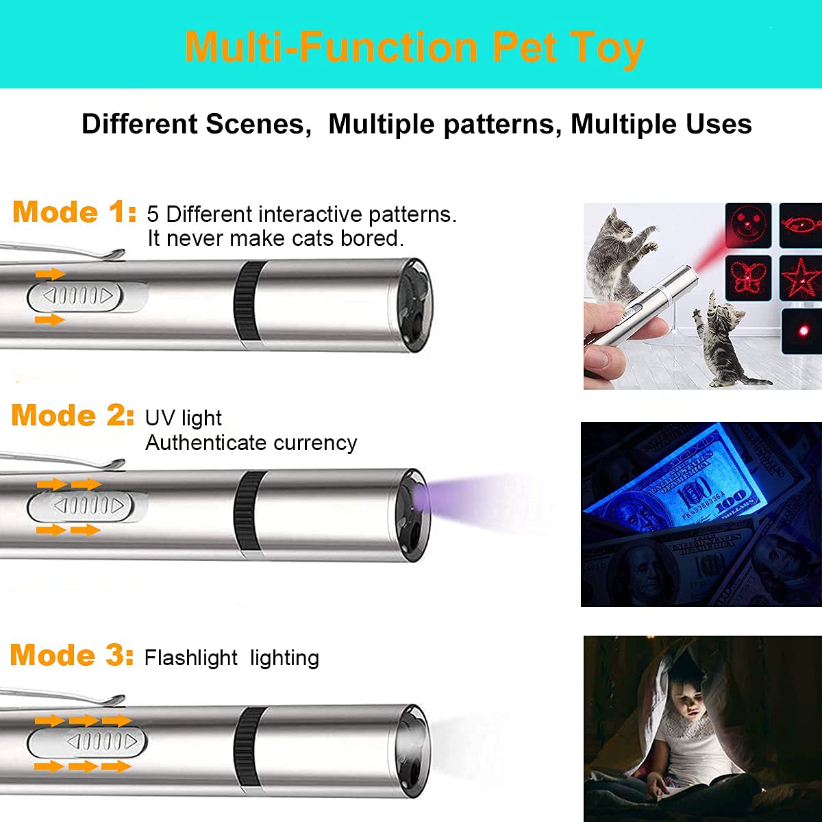 IVVTRYI laser pointer cat toy with mice pattern encourages playful pouncing and engagement.