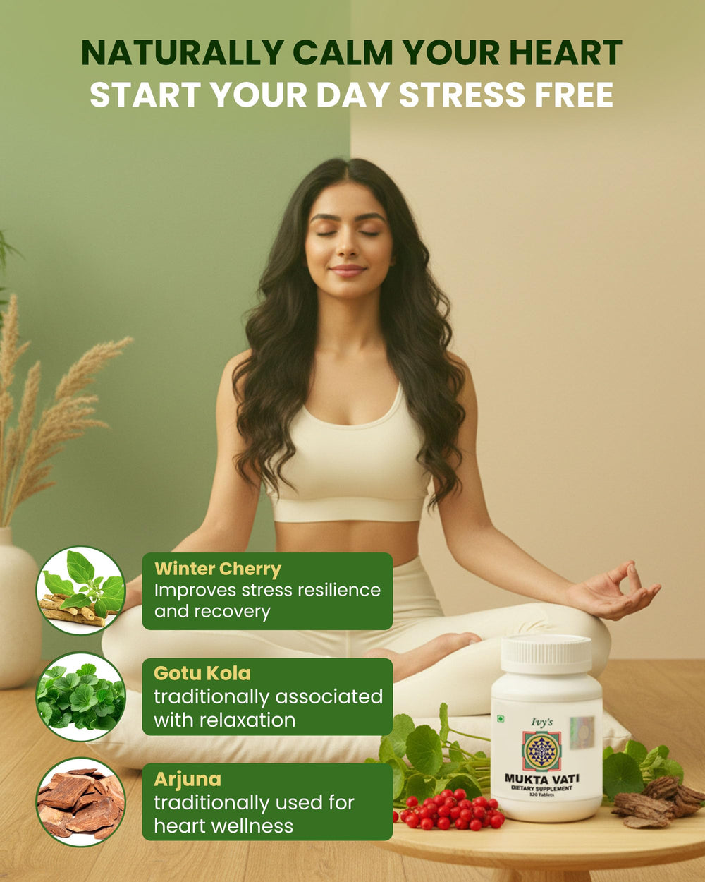 Ivy's Mukta Vati bottle on shelf ready for daily routine