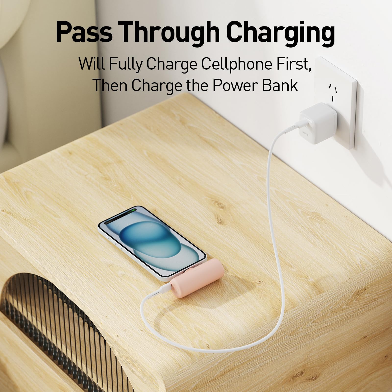 iWALK pass-through charging in action with a connected phone.