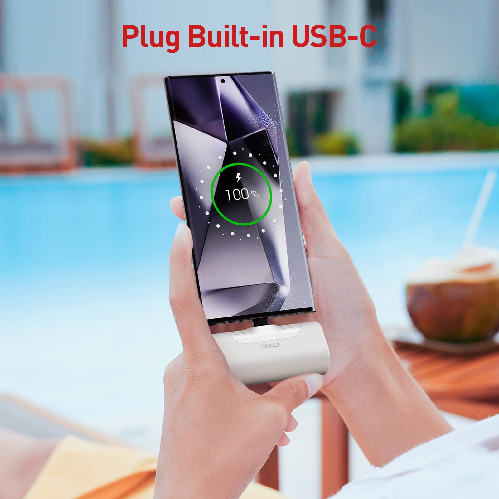 iwalk pocket-size design in hand for easy on-the-go charging