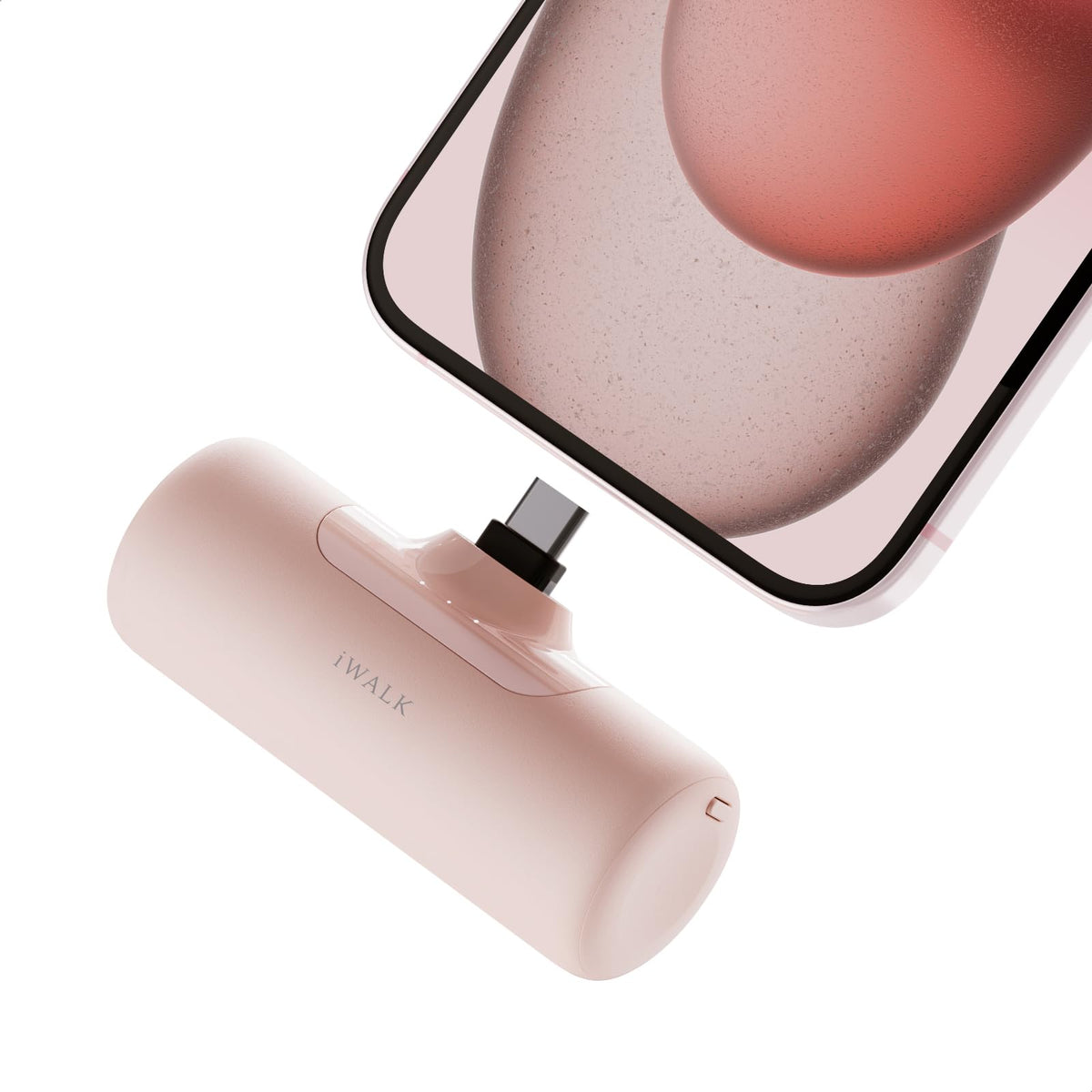 iWALK pink portable charger front view for on-the-go charging.