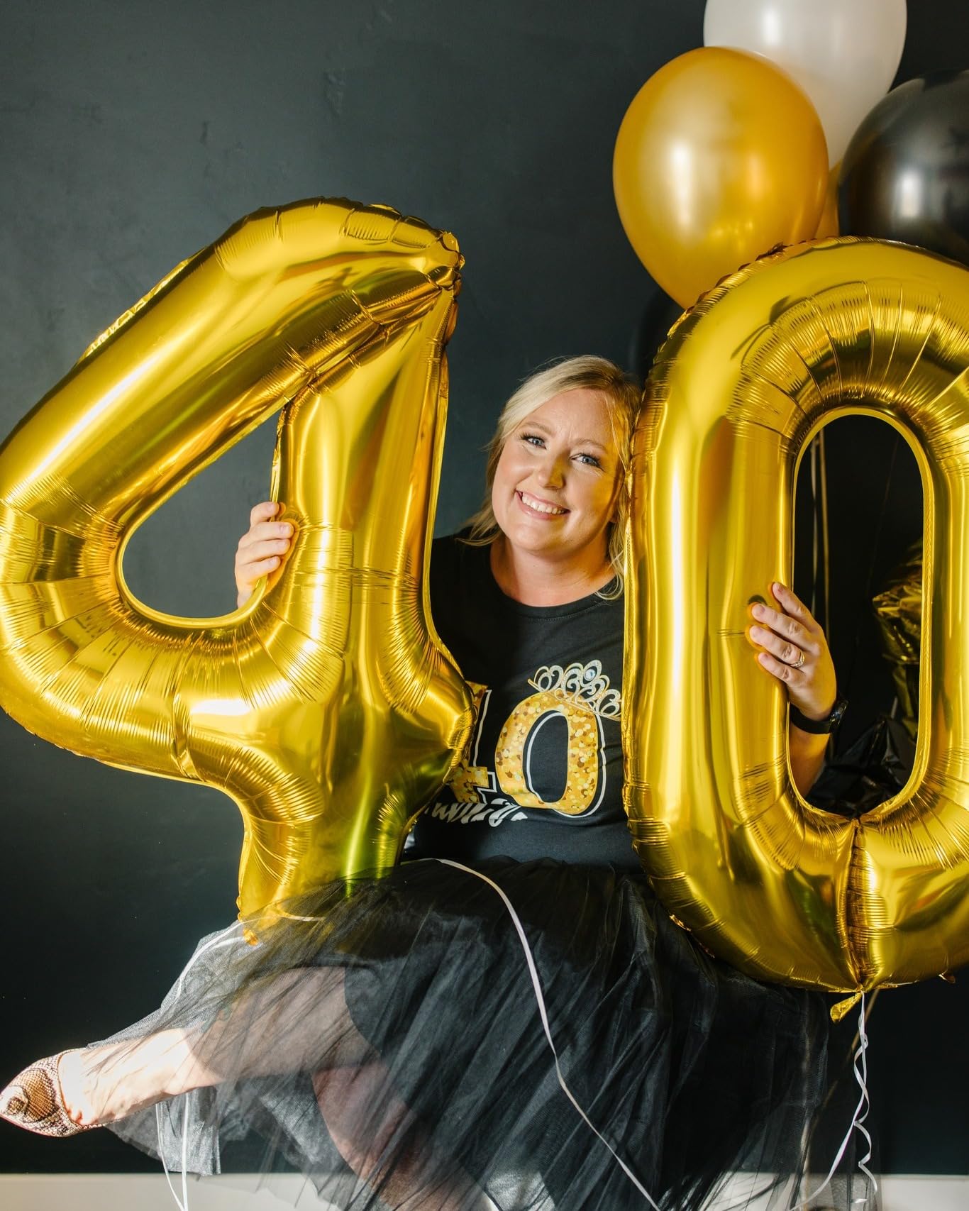 IWERP Gold birthday balloon complements other numbers and gold themes.