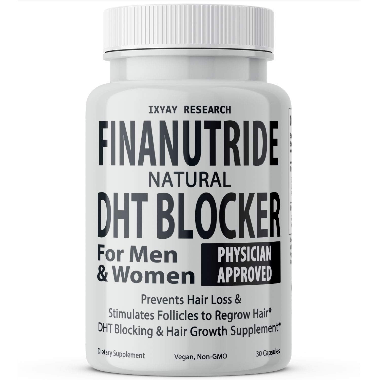 Finanutride bottle front by IXYAY RESEARCH highlighting premium packaging for hair support