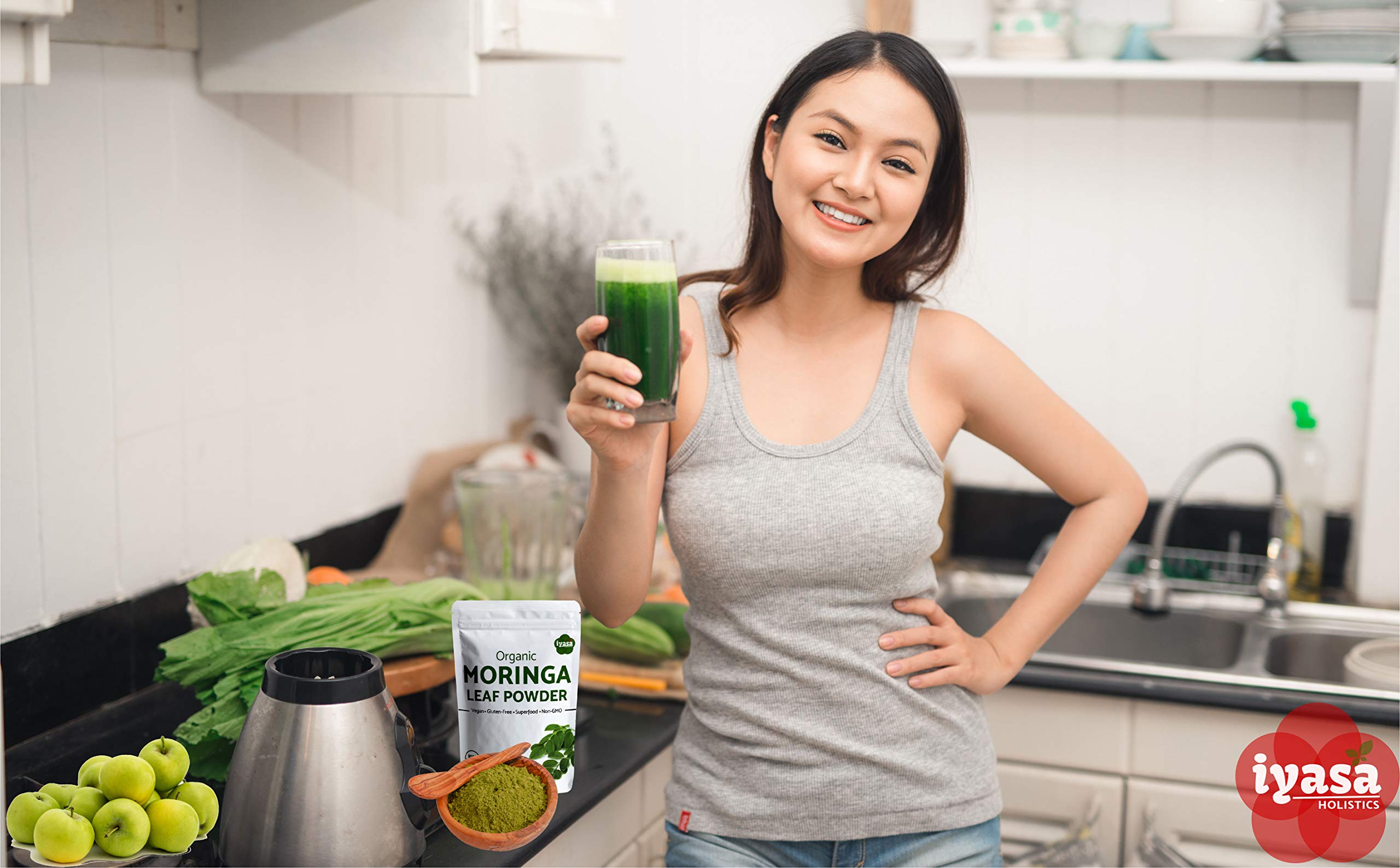 Iyasa Holistics moringa powder in family morning routine for quick nutrition.